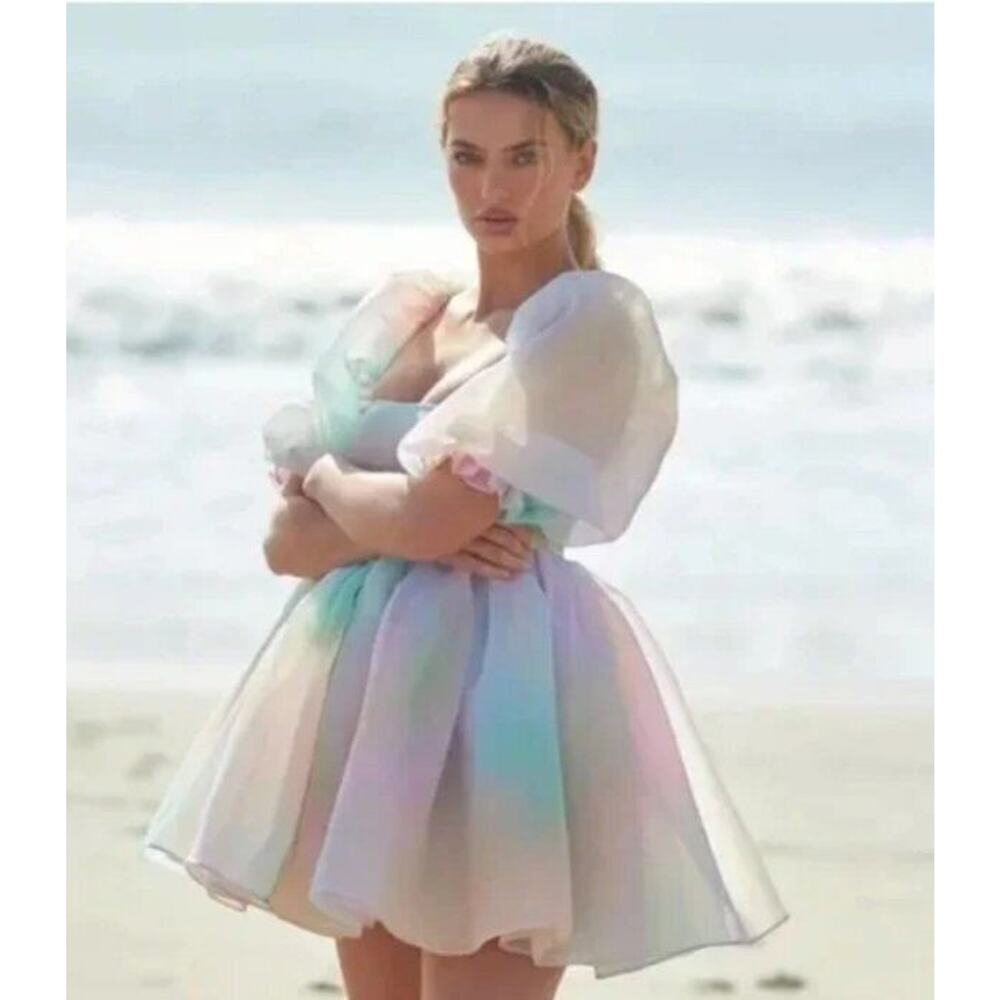 SELKIE Sz 4x Plus Rainbow Pastel Puff Dress Short Mini